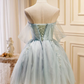 Vintage Light Blue Beaded Off-the-shoulder Design A-line Tulle Party Dress Homecoming Dress D1546