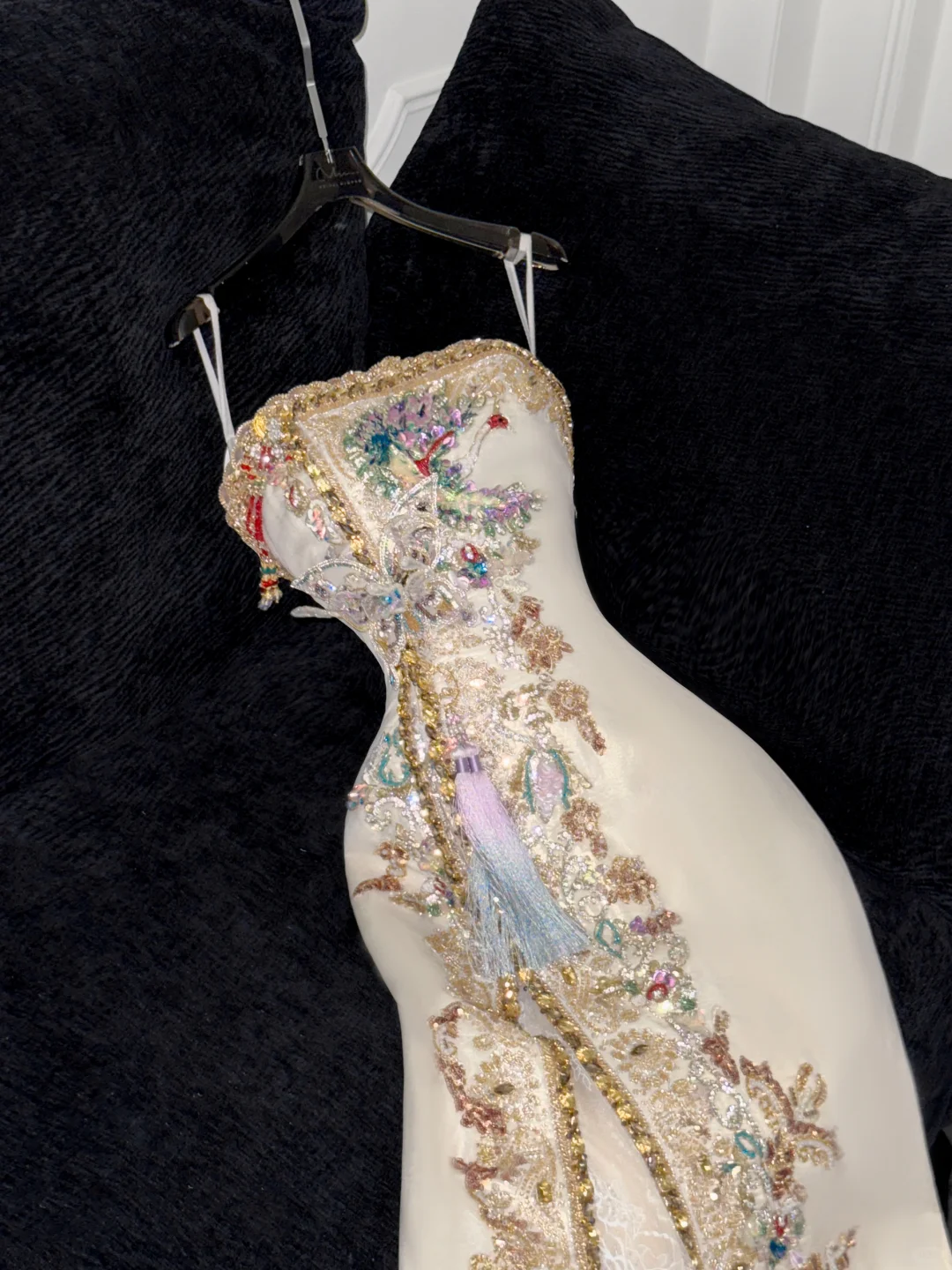 Sparkling Beige Beaded Sequined Design Elegant Mermaid Prom Dress Evening Dress D1695