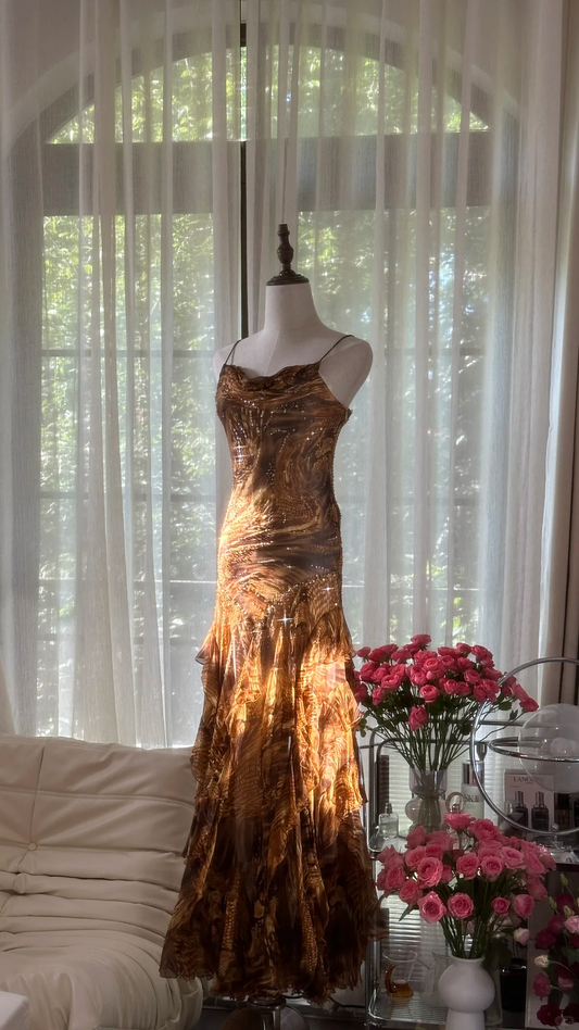 Retro Sparkling Sequin Beaded Elegant Design A-line Romantic Chiffon Evening Dress Prom Dress D1479