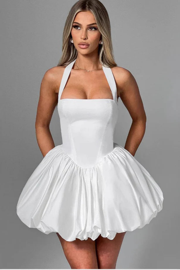 Beauty Homecoming Dress Halter Bowknot Pleated Back to School Outfits Party Dress D7106