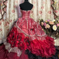 Wine Red Strapless A-Line Lace Chiffon Floral Long Prom Dress Evening Ball Gown, D767