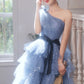 Shimmering Homecoming Dress One Shoulder Tulle Sequins Cascade Short Prom Dress Back to School Outfits Party Dress  D6101
