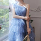 Shimmering Homecoming Dress One Shoulder Tulle Sequins Cascade Short Prom Dress Back to School Outfits Party Dress  D6101