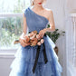 Shimmering Homecoming Dress One Shoulder Tulle Sequins Cascade Short Prom Dress Back to School Outfits Party Dress  D6101