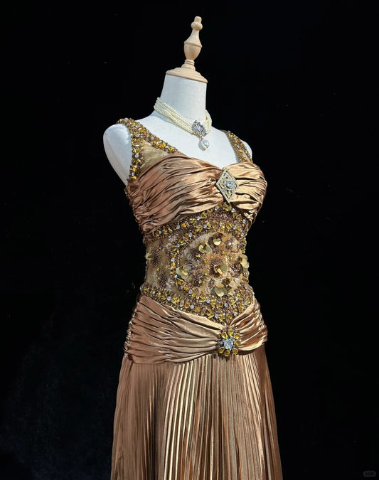 Shiny Prom Dress Spaghetti Straps Sequins Crystal Pleated Gala Dress Evening Dress Customized Dress D2256
