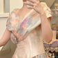 Colorful Prom Dress V-neck Pleated Evening Dress Long Cocktail Outfits Gala Gown      D5000