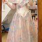 Colorful Prom Dress V-neck Pleated Evening Dress Long Cocktail Outfits Gala Gown      D5000