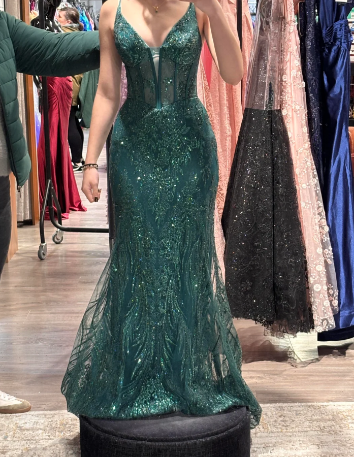 Charming Prom Dress Dark Green Spaghetti Straps Evening Dress Long Cocktail Outfits Gala Gown     D5004