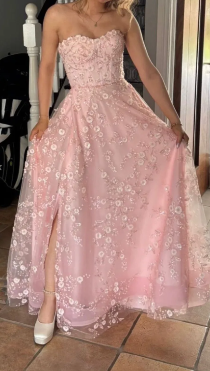 Gorgeous Prom Dress Light Pink Sweetheart Pleated Evening Dress Long Cocktail Outfits Gala Gown     D5005
