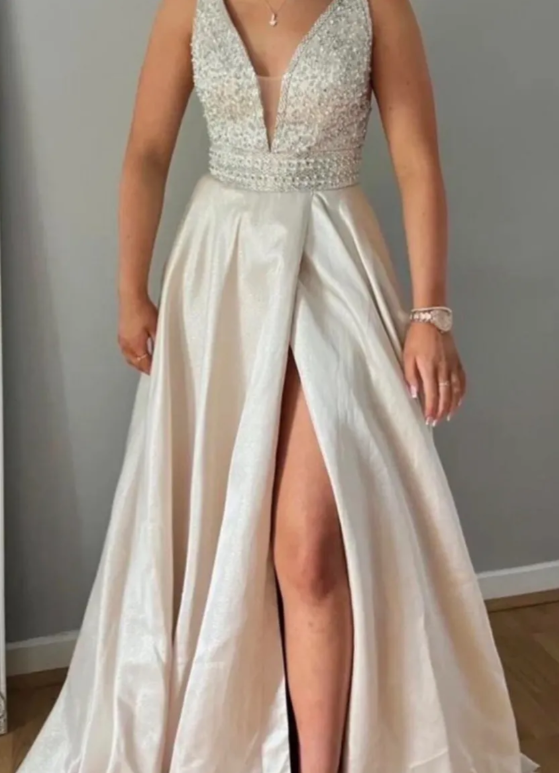 Gorgeous Prom Dress V-neck Beading Slit Evening Dress Long Cocktail Outfits Gala Gown     D5006