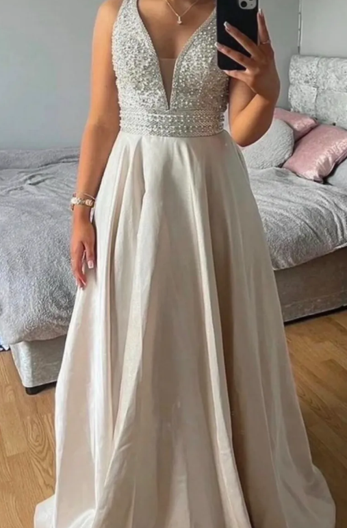 Gorgeous Prom Dress V-neck Beading Slit Evening Dress Long Cocktail Outfits Gala Gown     D5006