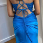 Fashion Prom Dress Blue Spaghetti Straps Slit Evening Dress Long Party Outfits Gala Gown     D5007