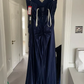 Elegant Prom Dress Navy Blue Sweetheart Pleated Long Evening Dress Party Outfits Gala Gown     D5010