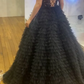 Elegant Prom Dress Black Sweetheart Pleated Tulle Long Gala Gown Evening Dress Party Outfits      D5011