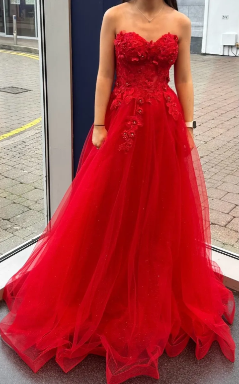 Beauty Prom Dress Red Sweetheart Pleated Tulle Long Gala Gown Evening Dress Party Outfits      D5012