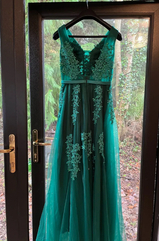 Stunning Prom Dress Dark Green V-neck Pleated Tulle Long Gala Gown Evening Dress Party Outfits      D5013