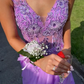Morden Prom Dress A Line Purple Spaghetti Straps Pleated Tulle Long Gala Gown Evening Dress Party Outfits      D5016