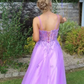 Morden Prom Dress A Line Purple Spaghetti Straps Pleated Tulle Long Gala Gown Evening Dress Party Outfits      D5016