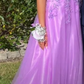 Morden Prom Dress A Line Purple Spaghetti Straps Pleated Tulle Long Gala Gown Evening Dress Party Outfits      D5016
