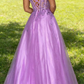 Morden Prom Dress A Line Purple Spaghetti Straps Pleated Tulle Long Gala Gown Evening Dress Party Outfits      D5016