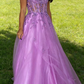 Morden Prom Dress A Line Purple Spaghetti Straps Pleated Tulle Long Gala Gown Evening Dress Party Outfits      D5016
