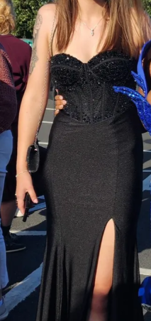 Sexy Prom Dress Black Spaghetti Straps Slit Long Gala Gown Evening Dress Party Outfits      D5018