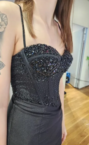 Sexy Prom Dress Black Spaghetti Straps Slit Long Gala Gown Evening Dress Party Outfits      D5018