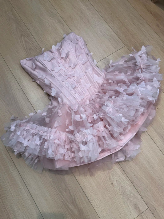 Sweet Homecoming Dress Strapless Butterfly Short Prom Dress Back to School Outfits Birthday Party Dress  D5029