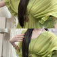 Beauty Prom Dress Green V-neck Pleated Gala Gown Evening Dress Party Outfits      D5032