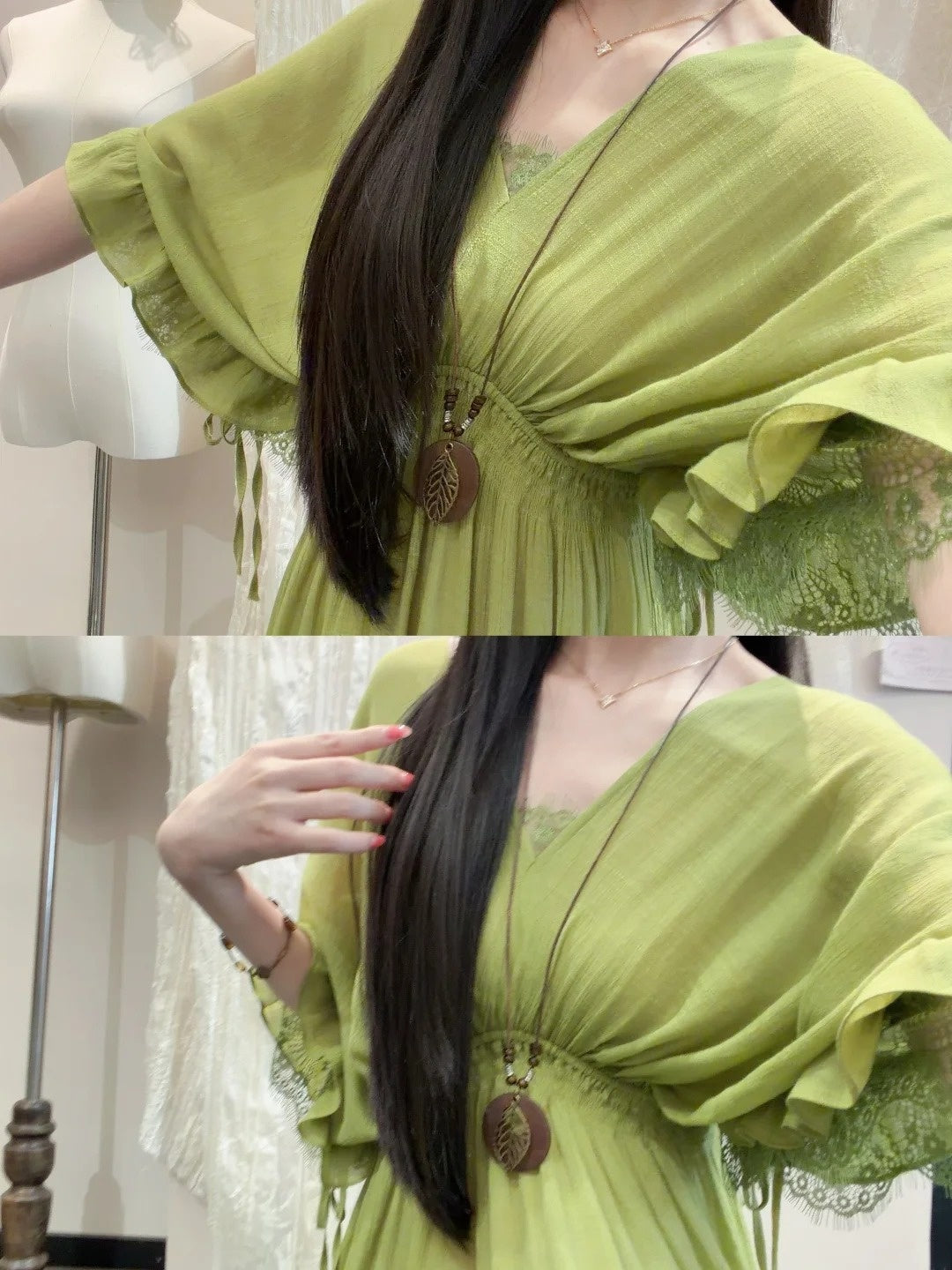 Beauty Prom Dress Green V-neck Pleated Gala Gown Evening Dress Party Outfits      D5032