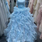 Beauty Ball Gown Light Blue Strapless Ruffle Evening Dress Gala Prom Gown Quinceanera Dress      D5035