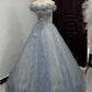 Atemberaubendes hellblaues Abendkleid aus plissiertem Tüll mit V-Ausschnitt, ideal für Quinceañera und Ball (Modell D4654)