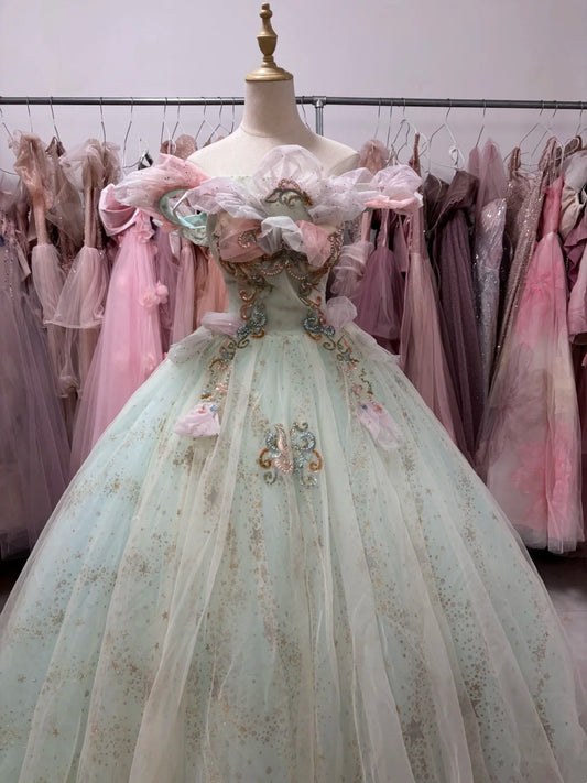 Robe de bal sublime bleu clair, col en V, tulle plissé, robe de soirée, robe de quinceañera, robe de bal D4654