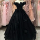 New Arrival Ball Gown Black Off Shoulder Tulle Quinceanera Dress Evening Dress Gala Prom Gown       D5044