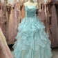 Robe de bal sublime bleu clair, col en V, tulle plissé, robe de soirée, robe de quinceañera, robe de bal D4654