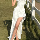 New Design Prom Dress White Strapless Pleated Gala Gown Evening Dress Party Outfits      D5051