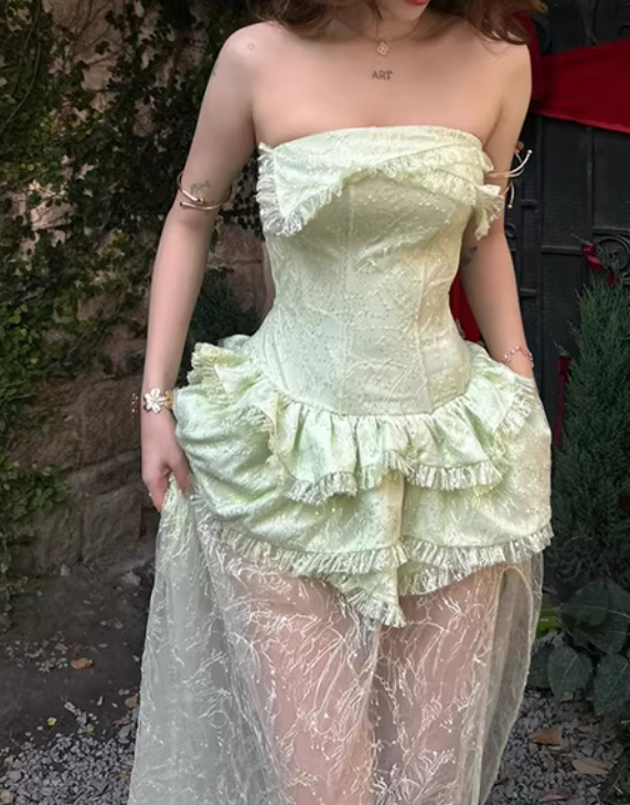 Beauty Prom Dress Light Green Strapless Slit Gala Gown Evening Dress Party Outfits      D5052