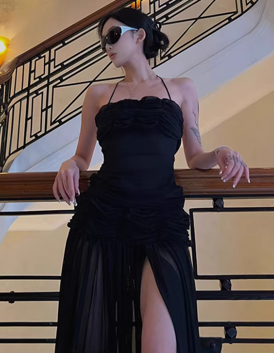 Black Tulle evening gown for prom