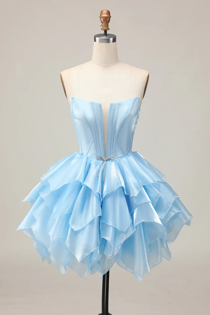 Unique Homecoming Dress Strapless Organza Cascade Bowknot Back to School Outfits Party Dress D7756