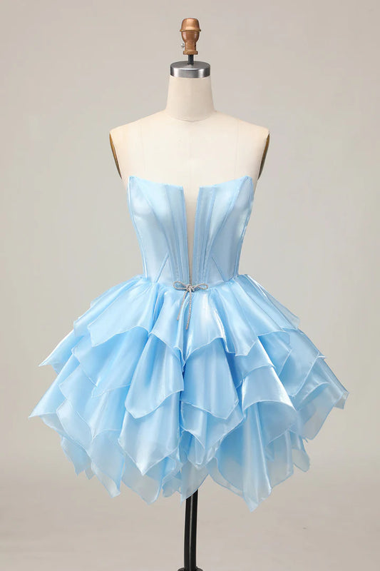Unique Homecoming Dress Strapless Organza Cascade Bowknot Back to School Outfits Party Dress D7756