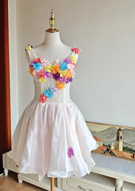 Colorful Homecoming Dress Crew Neck Pleated Floral Short Prom Dress Back to School Outfits Graduation Dress  D5062