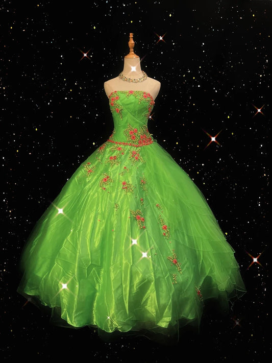 Stunning Ball Gown Green Strapless Pleated Tulle Quinceanera Dress Evening Dress 18th Prom Gown       D5063