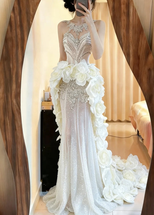 Robe de bal brillante à paillettes et col en cœur, robe de soirée sirène, robe de gala, robe de fête d'anniversaire, D3415
