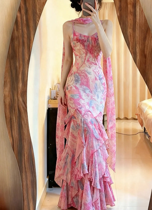 Colorful Prom Dress Spaghetti Straps Pleated Mermaid Formal Gala Gown Evening Dress Party Outfits     D5086