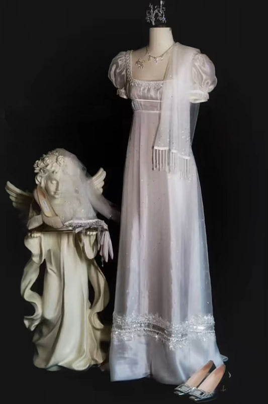 90s Retro Prom Dress Square Neck Imperial Dress Formal Gala Gown Evening Dress Party Outfits     D5090