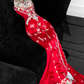 Gorgeous Sparkling Red Beaded Sequined Embroidery Design Elegant Mermaid Prom Dress Evening Dress D1698