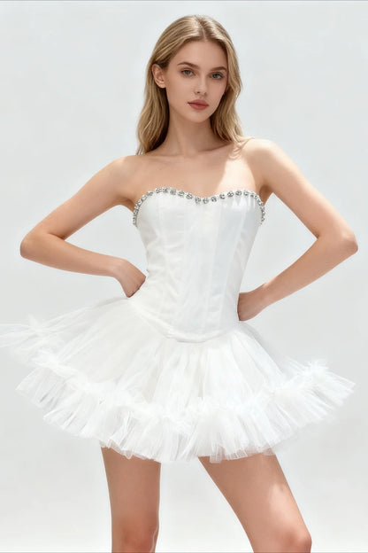 Charming Homecoming Dress Sweetheart Tulle Rinestone Back to School Outfits Party Dress  D7329