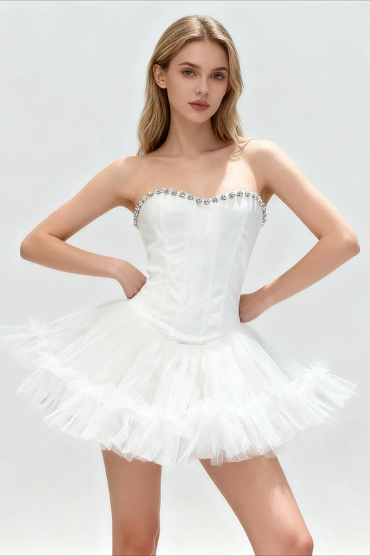 Charming Homecoming Dress Sweetheart Tulle Rinestone Back to School Outfits Party Dress  D7329