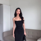 Elegant Black Strapless Mermaid Long Evening Party Dress MD7447