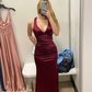 Royal Blue V Neck Mermaid Satin Long Prom Dress Party Gown MD7524